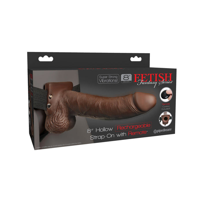 Pipedream Fetish Fantasy Series Rechargeable Remote-Controlled Vibrating 8 in. Hollow Strap-On With Balls Brown/Black