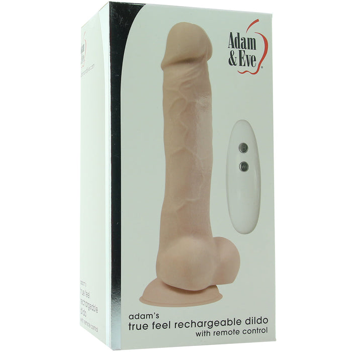 Adam & Eve Adam's True Feel Rechargeable Remote-Controlled Vibrating 7 in. Dual Density Dildo With Balls Beige