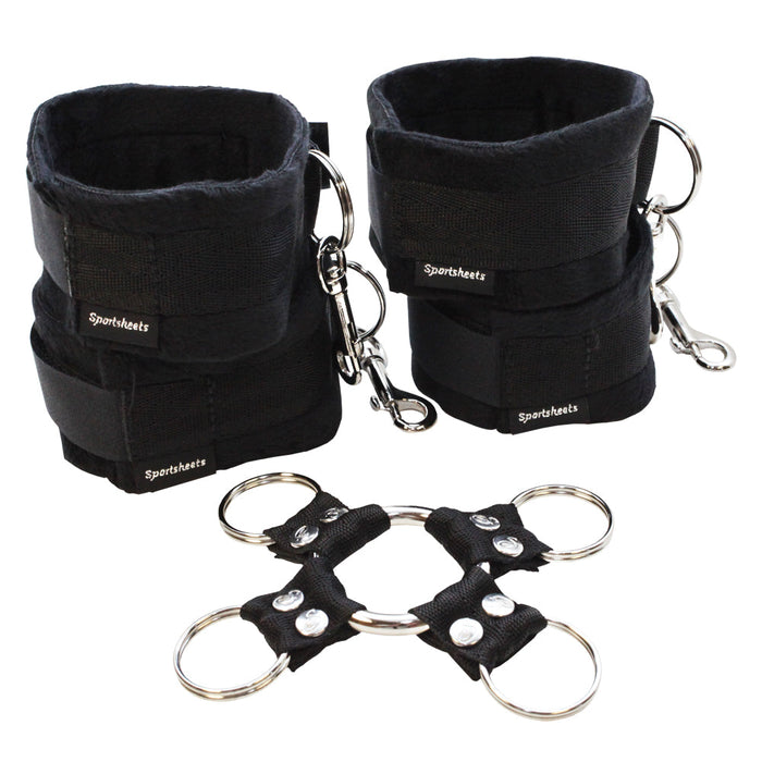 Sportsheets 5-Piece Adjustable Hog Tie & Cuff Set Black