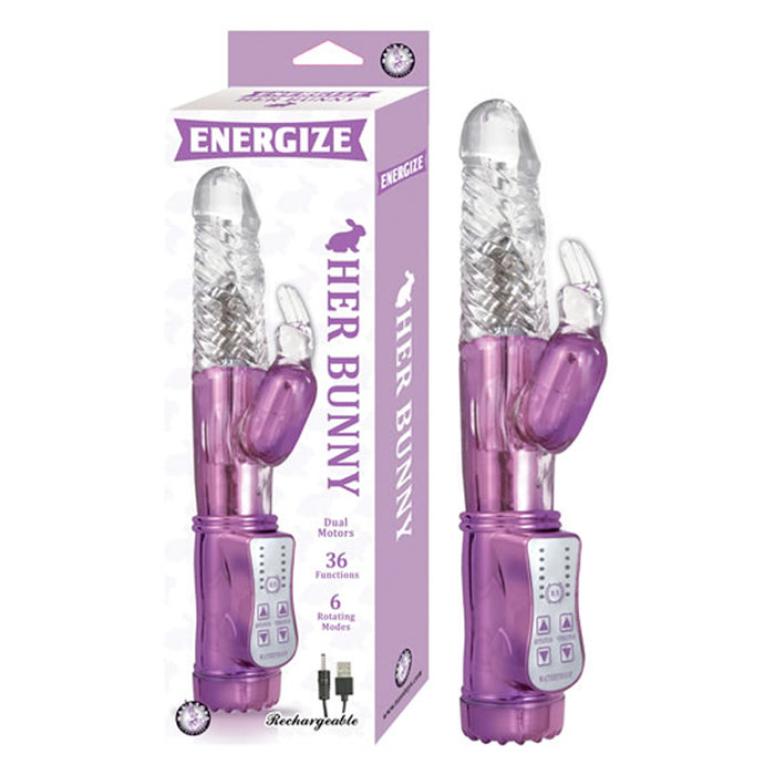 Energize Her Bunny 1 36 Function 6 Rotating Modes Dual Motor USB Rechargeable
