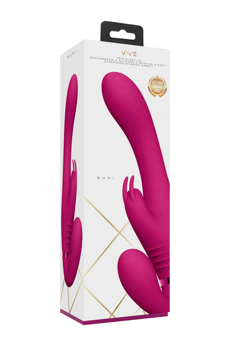 VIVE SUKI Rechargeable Triple Motor Pulse-Wave Vibrating Silicone Strapless Strap-On