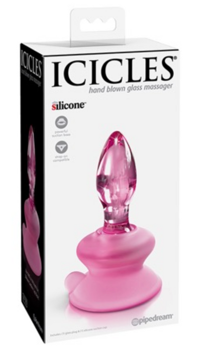 Pipedream Icicles No. 90 Glass Anal Plug With Suction Cup | Pink Anal Toy | Hand Blown Glass Massager