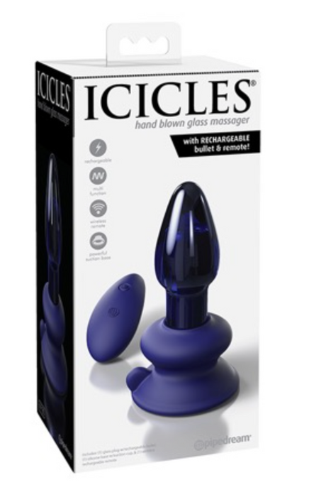 Pipedream Icicles No. 85 Rechargeable Remote-Controlled Vibrating Anal Plug With Suction Cup Blue