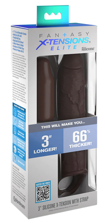 Fantasy X-tensions Elite 7 in. Silicone Extension with Strap & 3 in. Extender Brown | Male Extender