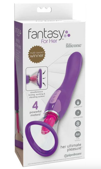 Pipedream Fantasy For Her Her Ultimate Pleasure Rechargeable Silicone Dual-Ended Vibrator With Licking & Suction
