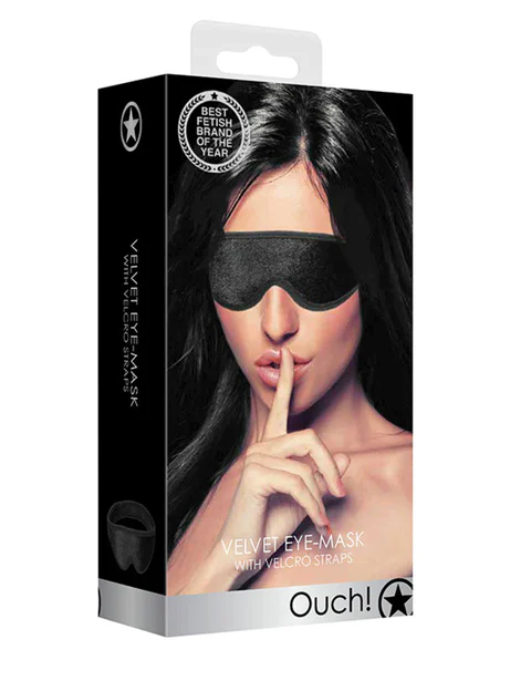 Ouch! Velvet Adjustable Eye Mask With Velcro Straps Blindfold Black