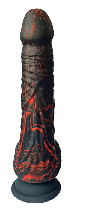 Thrusting and Vibrating Dildo Large Black and Red Adam and Eve