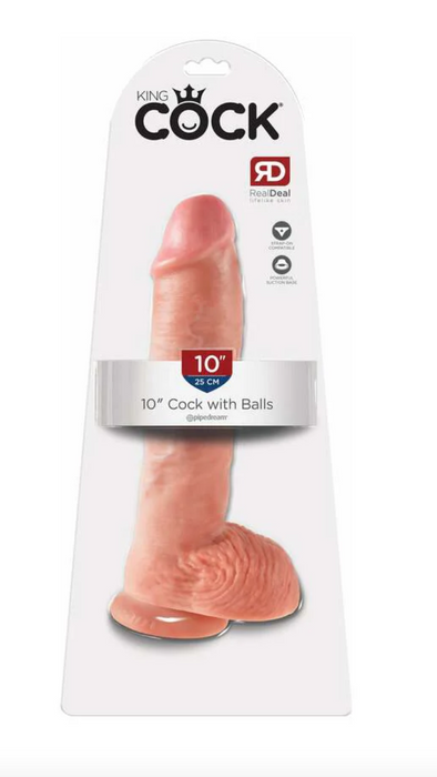 King Cock 10 in. Cock With Balls Realistic Suction Cup Dildo Beige