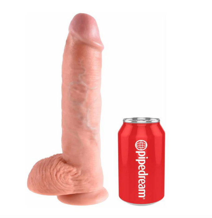 King Cock 10 in. Cock With Balls Realistic Suction Cup Dildo Beige