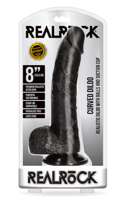 RealRock Realistic 7 in. Curved Dildo With Balls and Suction Cup Black