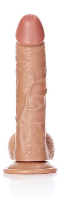 RealRock Realistic 7 in. Curved Dildo With Balls and Suction Cup Black