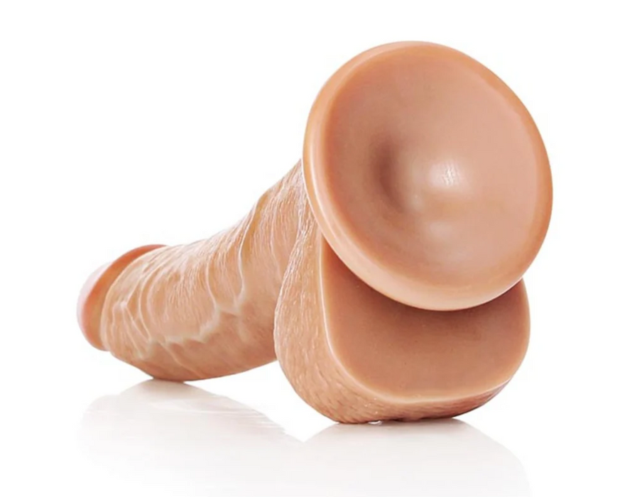 RealRock Realistic 7 in. Curved Dildo With Balls and Suction Cup Black