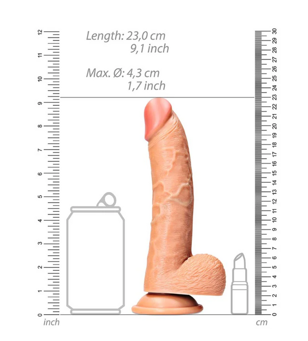 RealRock Realistic 7 in. Curved Dildo With Balls and Suction Cup Black