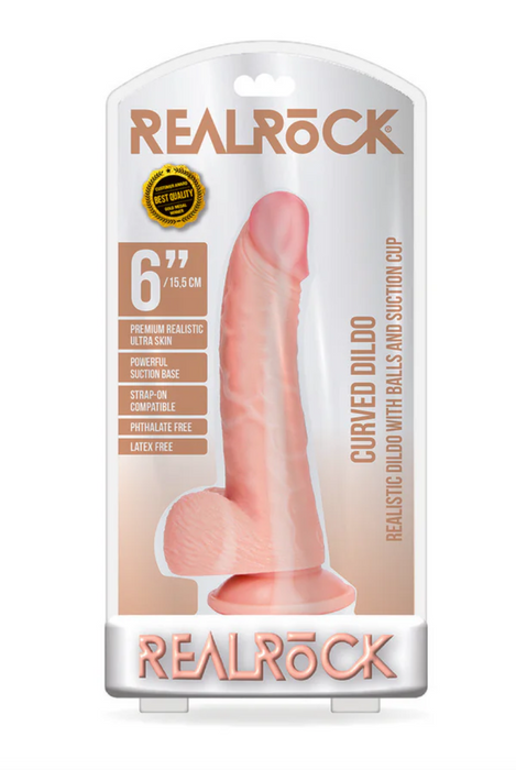 RealRock Realistic 7 in. Curved Dildo With Balls and Suction Cup Black