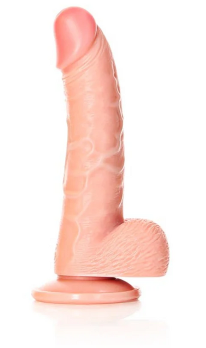 RealRock Realistic 7 in. Curved Dildo With Balls and Suction Cup Black