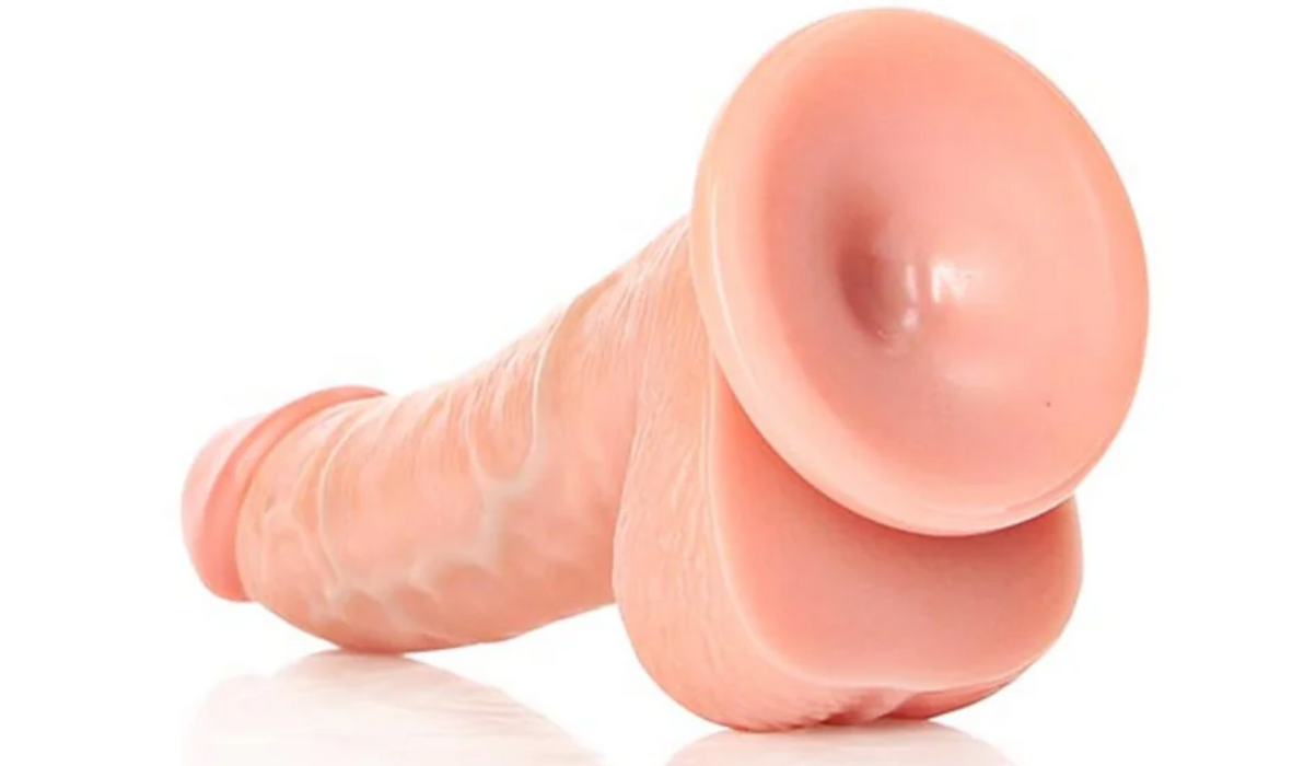RealRock Realistic 7 in. Curved Dildo With Balls and Suction Cup Black