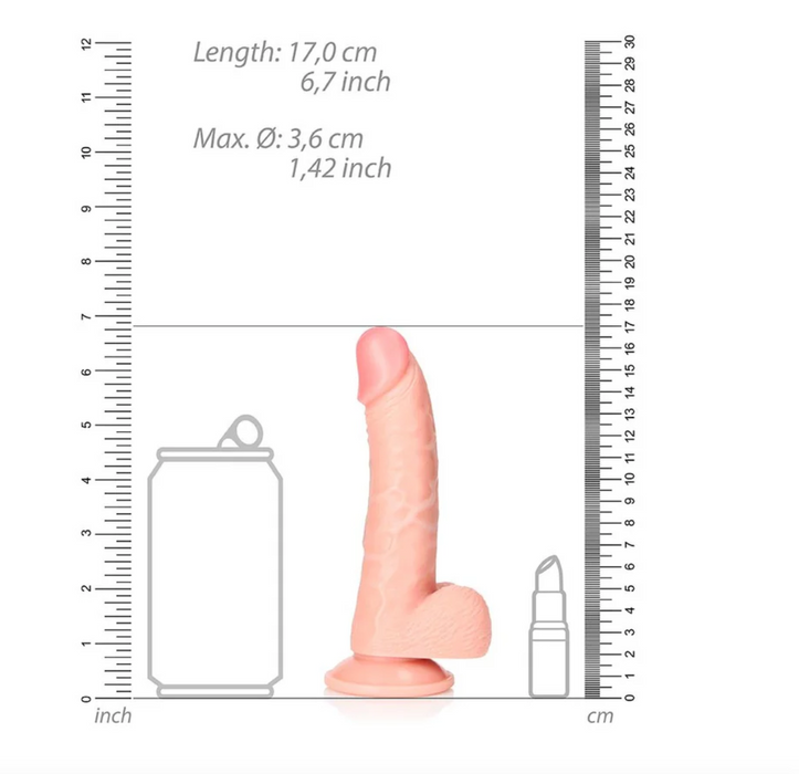 RealRock Realistic 7 in. Curved Dildo With Balls and Suction Cup Black