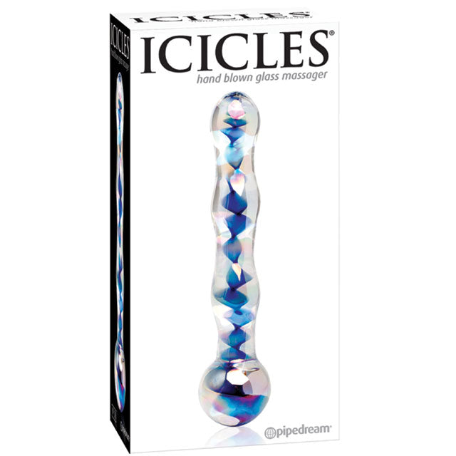 Pipedream Icicles No. 8 Wavy 7 in. Glass Dildo Blue/Clear