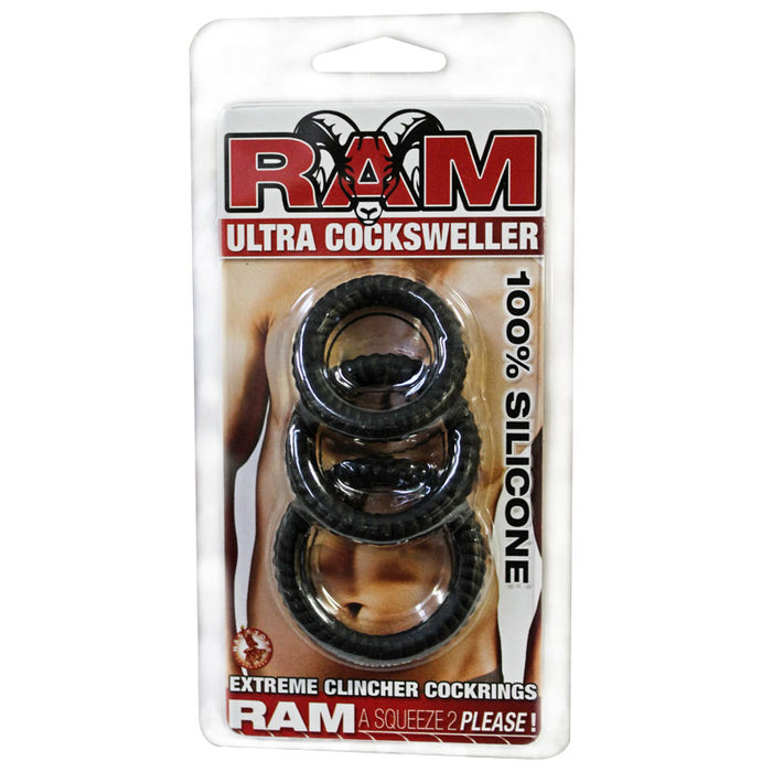 Ram Ultra Silicone Cocksweller 3 Cock Rings (Black)