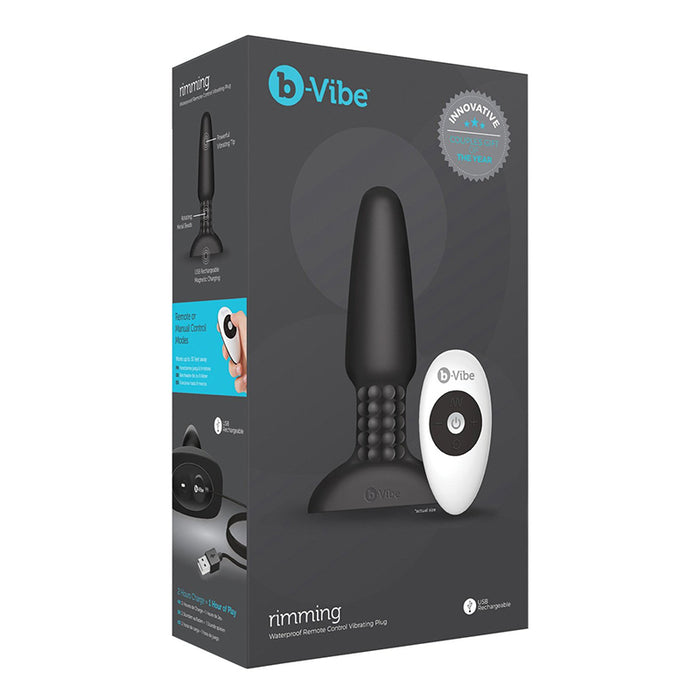 b-Vibe Rimming Rechargeable Remote-Controlled Vibrating Silicone Anal Plug with Rotating Beads Black