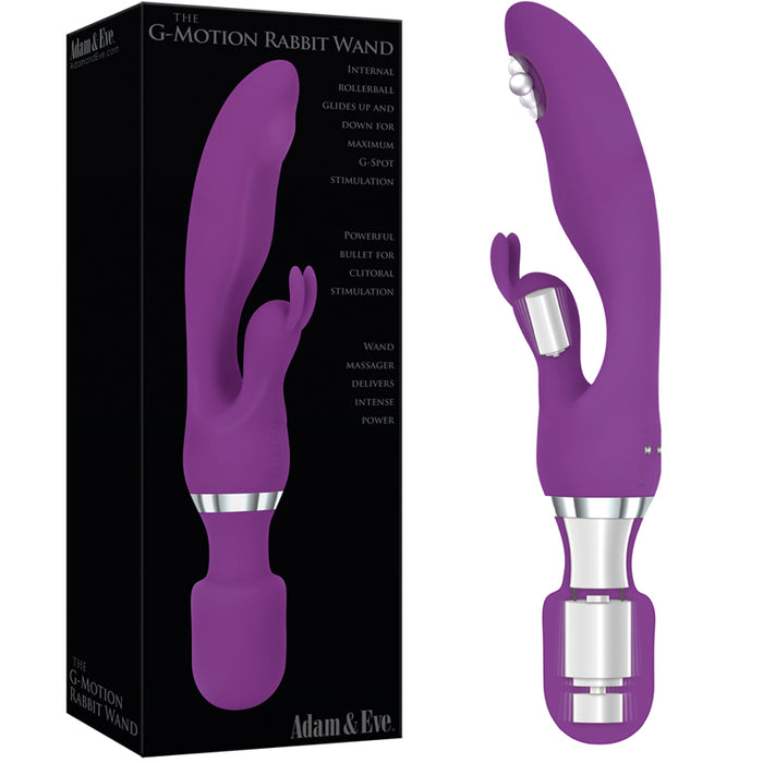 Adam & Eve G-Motion Rabbit Wand Rechargeable Silicone Dual-Ended Rabbit and Wand Vibrator Purple