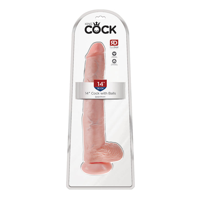 Pipedream King Cock 14 in. Cock With Balls Realistic Suction Cup Dildo Beige