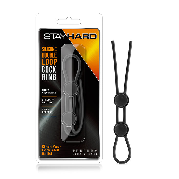 Blush Stay Hard Silicone Double Loop Lasso/Bolo Cockring Black | C Ring