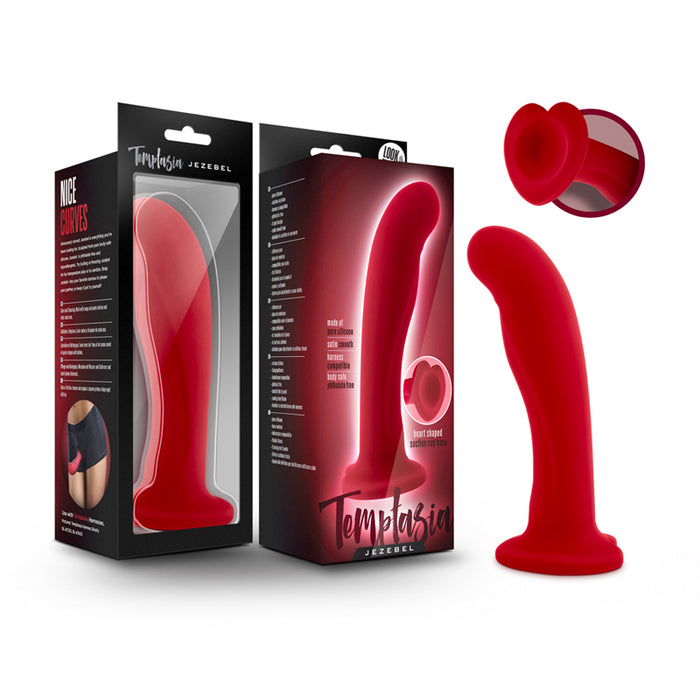 Blush Temptasia Jezebel 6 in. Curved Silicone Dildo with Heart-Shaped Suction Cup Crimson