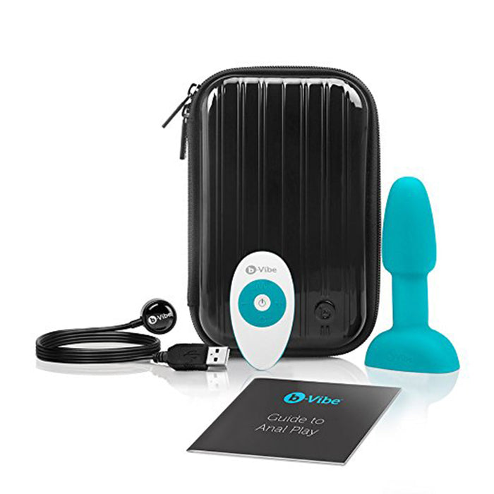 b-Vibe Rimming Petite Rechargeable Remote-Controlled Vibrating Silicone Anal Plug with Rotating Beads Teal