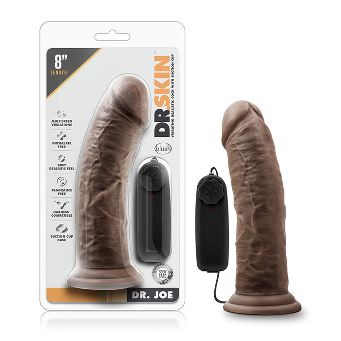 Blush Dr. Skin Dr. Joe Realistic 8 in. Vibrating Dildo with Suction Cup Brown