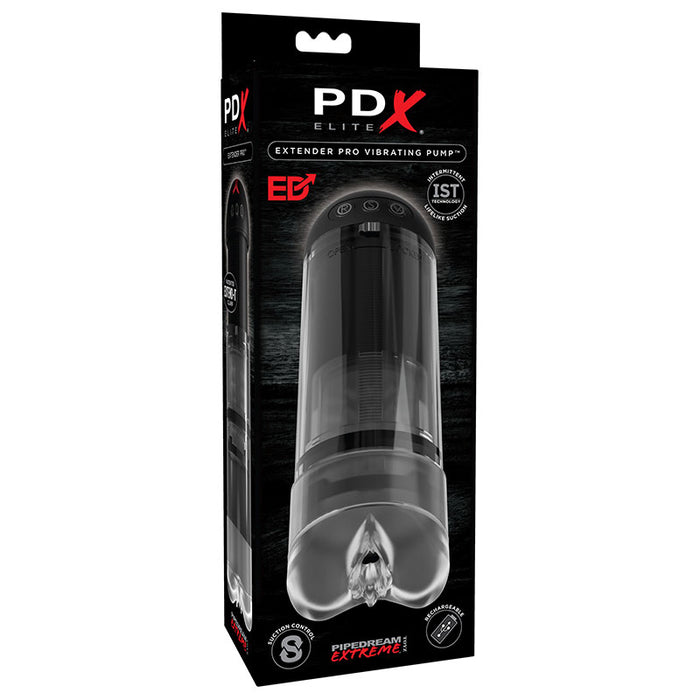 PDX Elite Extender Pro Rechargeable Vibrating Penis Pump Clear/Black PDX Elite Extender Pro Rechargeable Vibrating Penis Pump Clear/Black