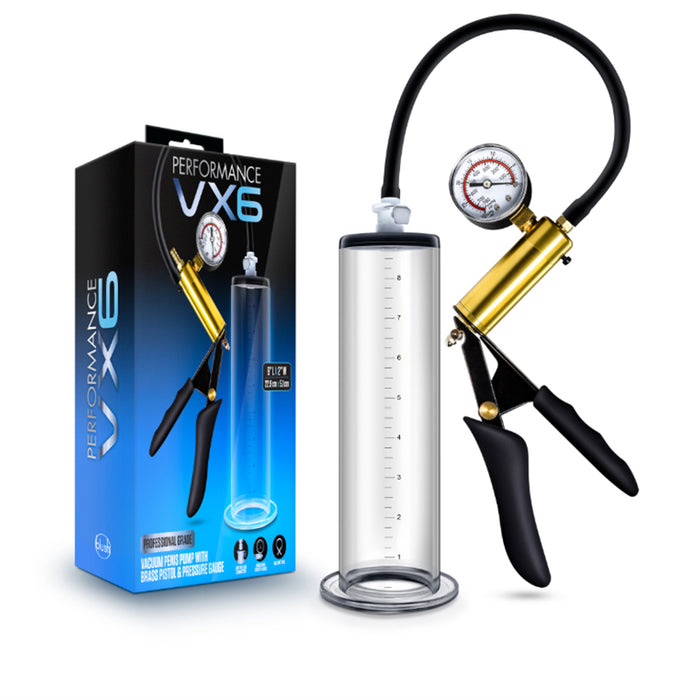 Blush Performance VX6 Vacuum Penis Pump with Brass Pistol & Pressure Gauge Clear | Penis Enlarger