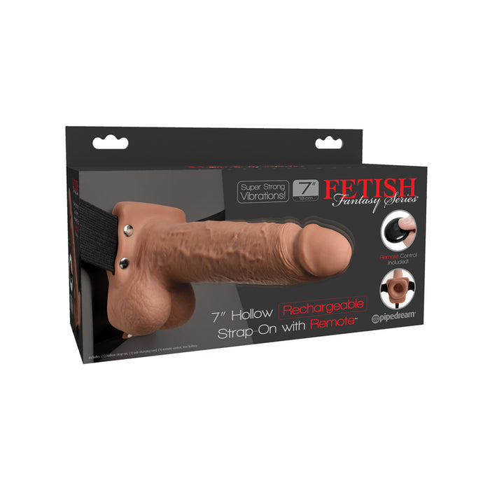 Pipedream Fetish Fantasy Series Rechargeable Remote-Controlled Vibrating 7 in. Hollow Strap-On With Balls Tan/Black