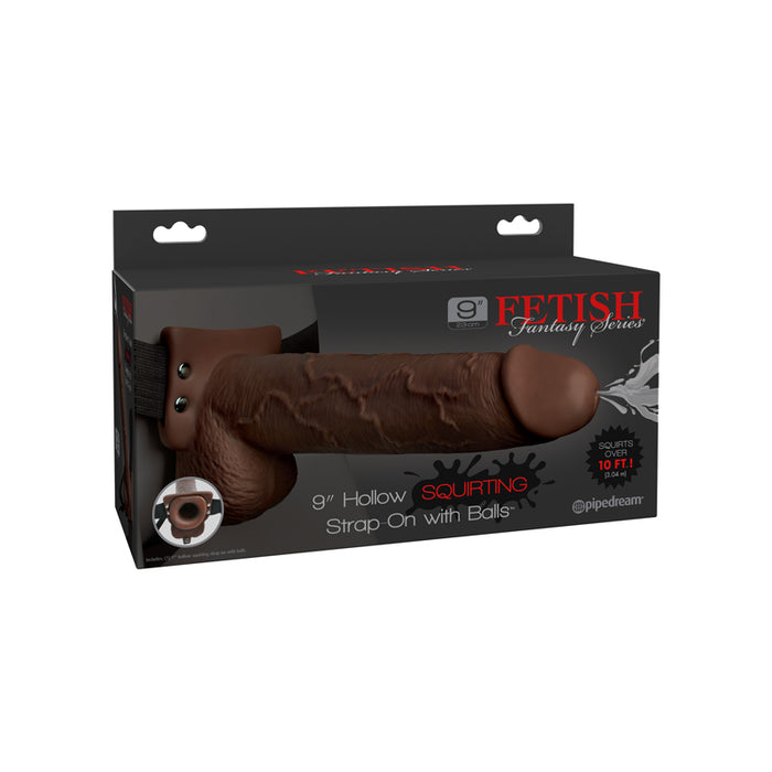 Pipedream Fetish Fantasy Series 9 in. Hollow Squirting Strap-On With Balls Brown/Black