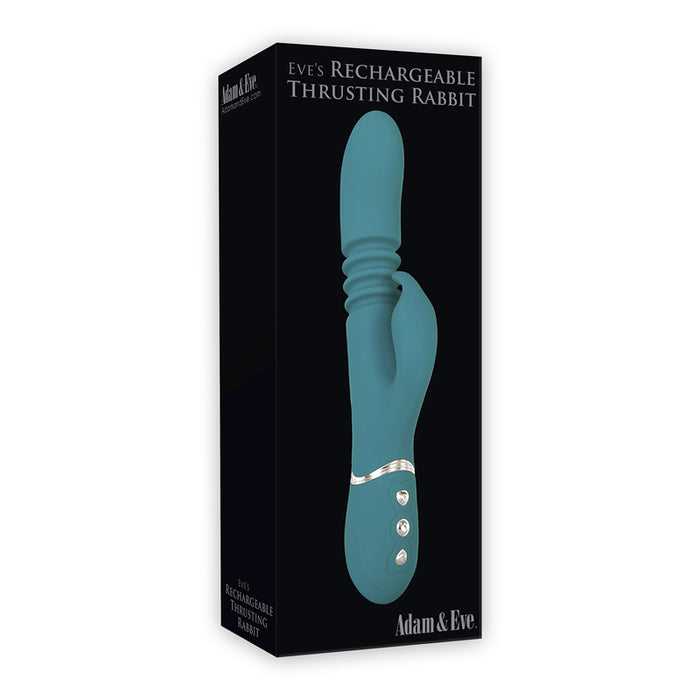 Adam & Eve Eve's Thrusting Rabbit Rechargeable Silicone Rabbit Vibrator Teal