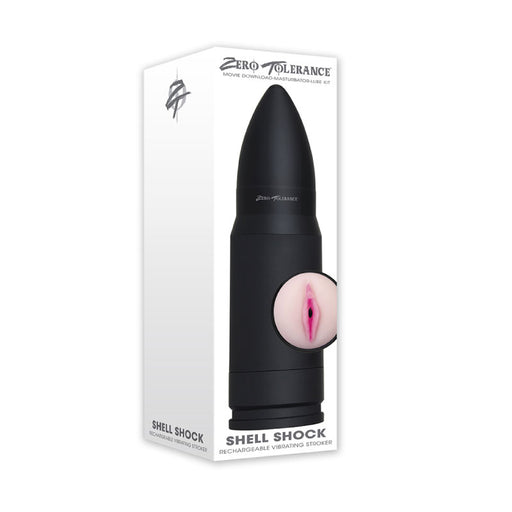 Zero Tolerance Shell Shock Vibrating Vagina Stroker In Black | Bullet Shaped Vibrating Stroker