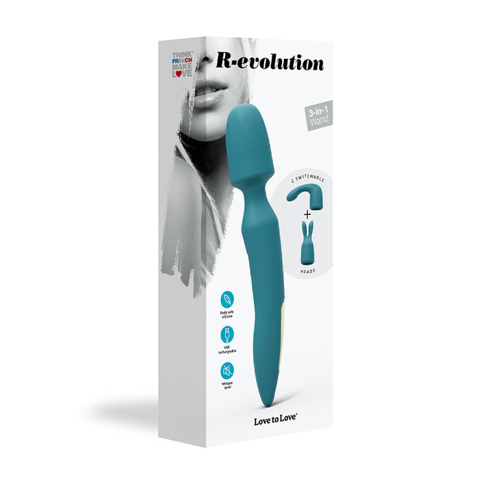 Love to Love R-evolution Rechargeable 3-in-1 Wand Vibrator Blue Love to Love R-evolution Rechargeable 3-in-1 Wand Vibrator Blue