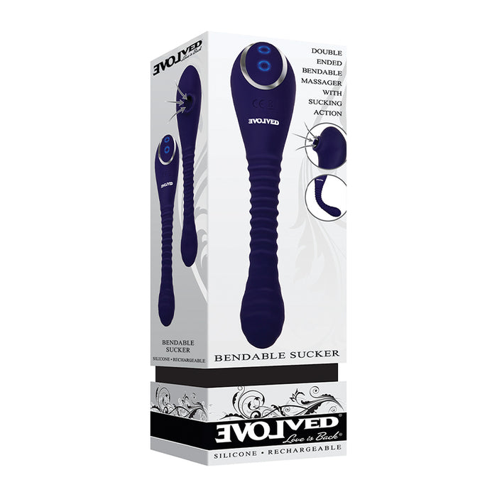 Evolved Bendable Sucker Rechargeable Poseable Silicone Dual-Ended Suction Vibrator Blue