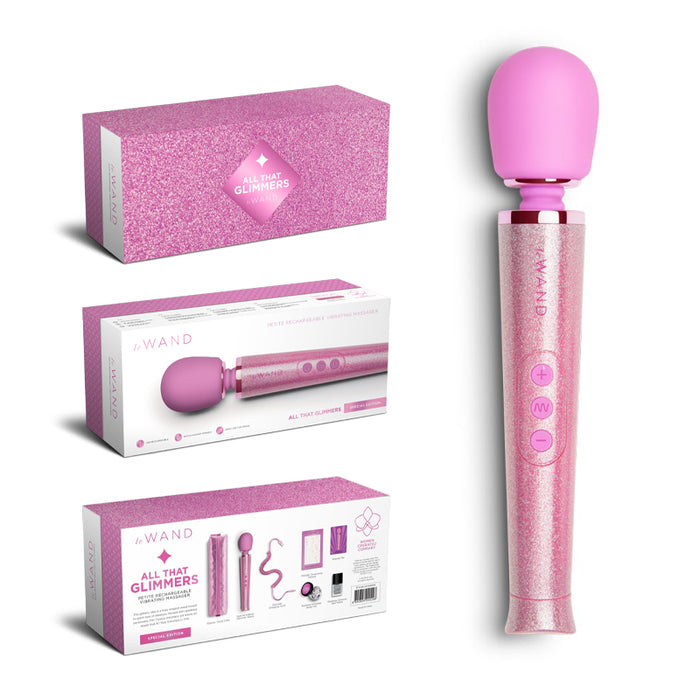 Le Wand All That Glimmers Petite Rechargeable Vibrating Massager Special Edition Set Pink