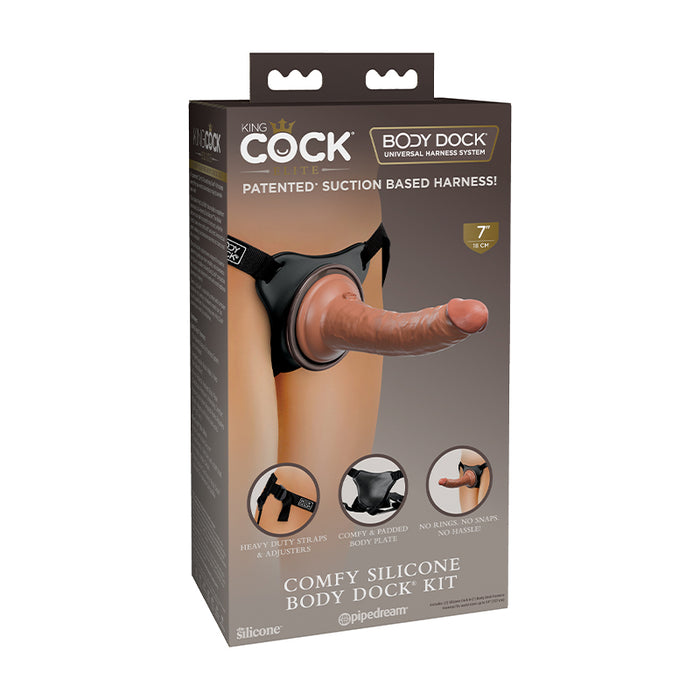 Pipedream King Cock Elite Comfy Silicone Body Dock Kit With 7 in. Realistic Suction Cup Dildo Tan/Black