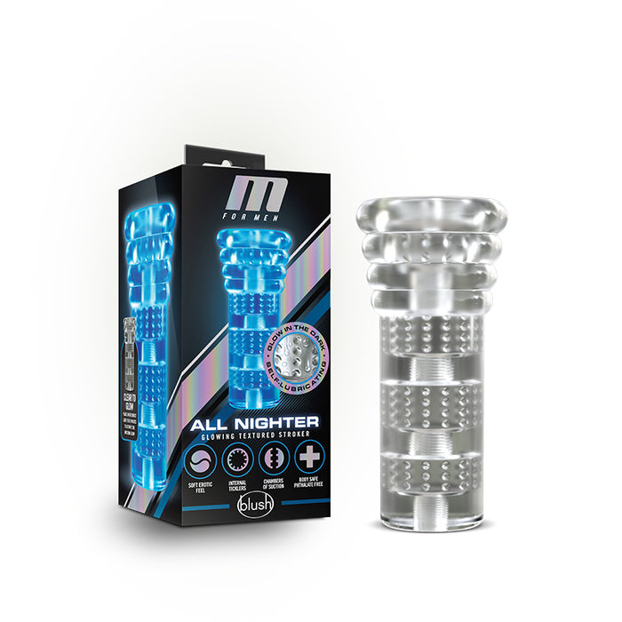 Blush M for Men All Nighter Glow in the Dark Textured Stroker Clear | Male Masturbator | Couples Co. Blush M for Men All Nighter Glow in the Dark Textured Stroker Clear | Male Masturbator | Couples Co.