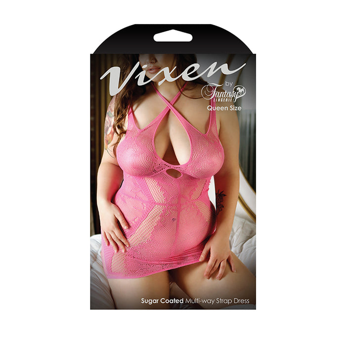 Fantasy Lingerie Vixen Sugar Coated Multi-Way Strap Dress Pink Queen Size | Couples Co. Fantasy Lingerie Vixen Sugar Coated Multi-Way Strap Dress Pink Queen Size | Couples Co.