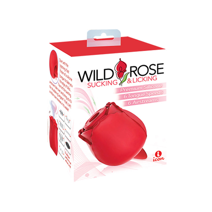 Wild Rose Tongue Sucking Vibrator | Red In Color | Classic Suction Rose With Quivering Tongue | Ten Unique Stimulation Patterns | Made With Food-Grade Silicone | Simple Single-Button Operation | Quiet And Waterproof Rechargeable Vibe
