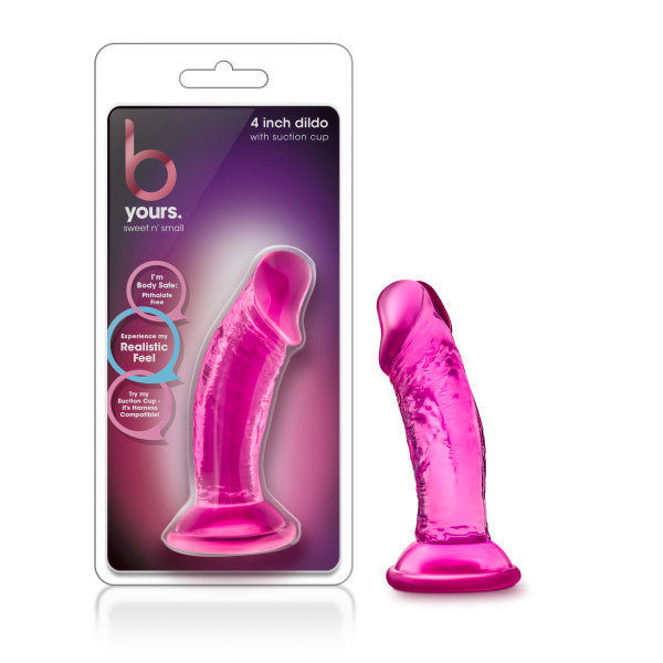 B Yours Sweet N Small 4in Dildo W/ Suction Cup Pink - small suction dildo realistic