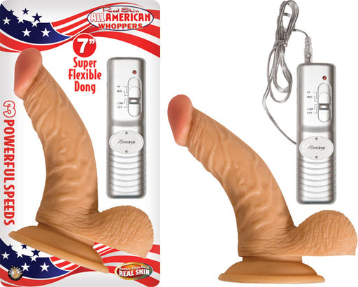 All American Whopper 7in with Balls - suction dildo with remote - realistic vibrating dildo
