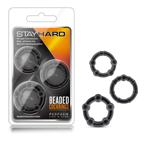 Stay Hard Beaded Cockrings 3pc Black