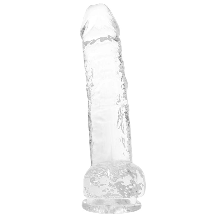 RealRock Crystal Clear Realistic 8 in. Dildo With Balls and Suction Cup Clear