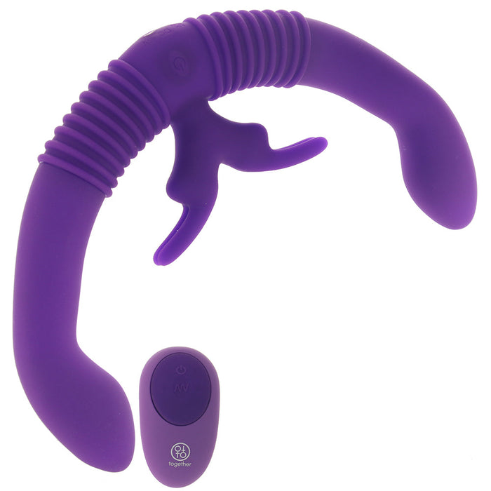 Together Couples Toy with Echo Function Rechargeable Remote-Controlled Silicone Dual Ended Rabbit Vibrator Purple
