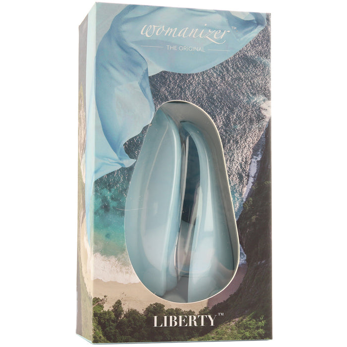 Womanizer Elegant Powder Blue Pleasure Air Toy | Includes Magnetic Cover To Keep It Hygienically Closed | Comes With A Replacement Head | Complete With USB Charging Cable 