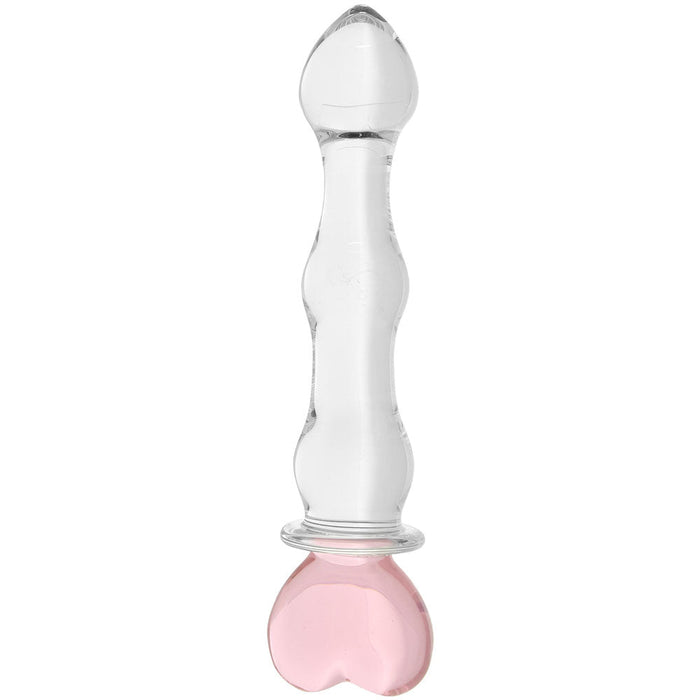 Glass 8 in. Sweetheart Glass Dildo with Pink Heart-Shaped Handle